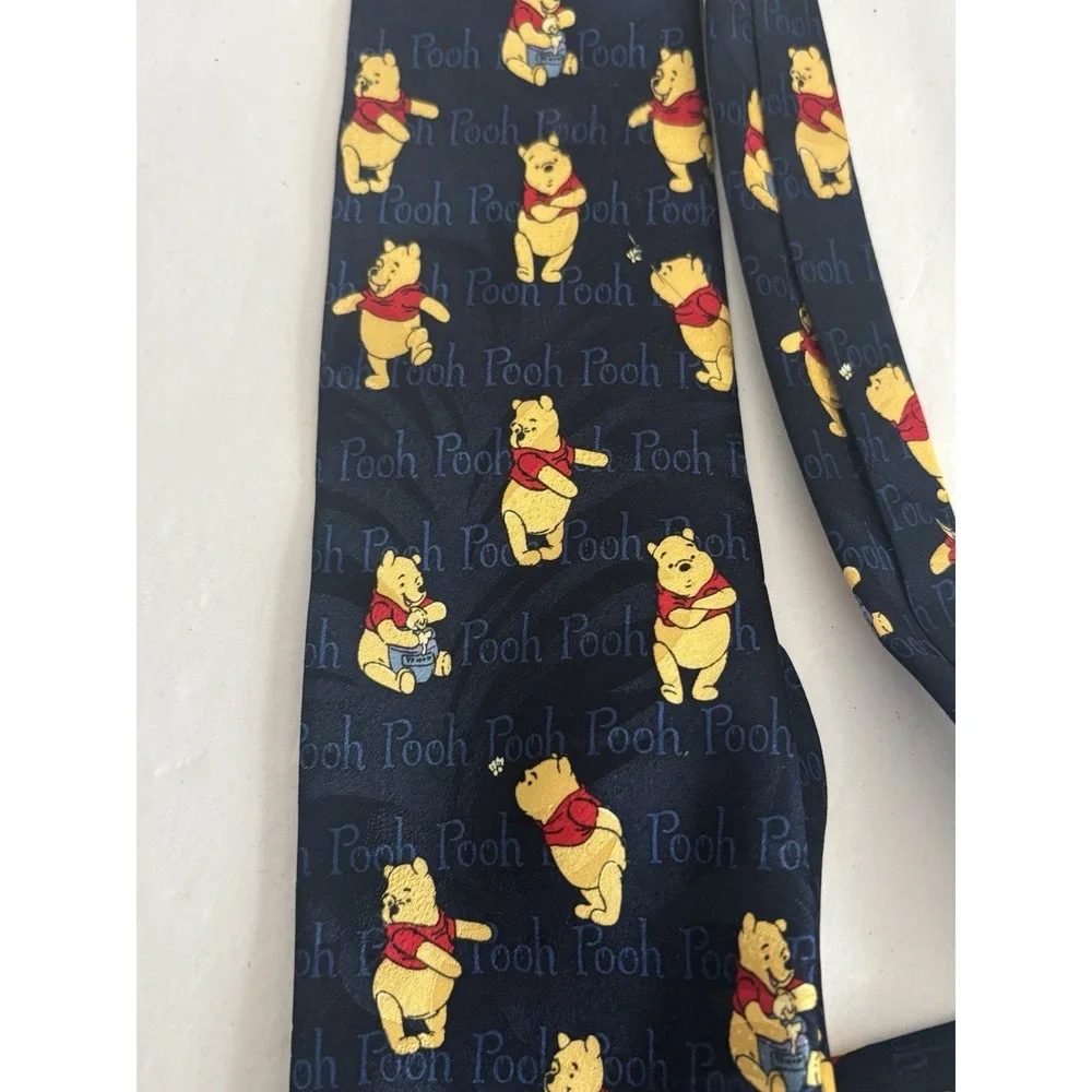 Vintage 90s Navy Blue SILK Disney Purple Winnie The Pooh Neck Tie